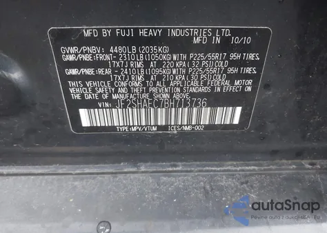 2011 Subaru Forester 2.5X Limited z USA, uszkodzony, nr VIN JF2SHAEC7BH713736